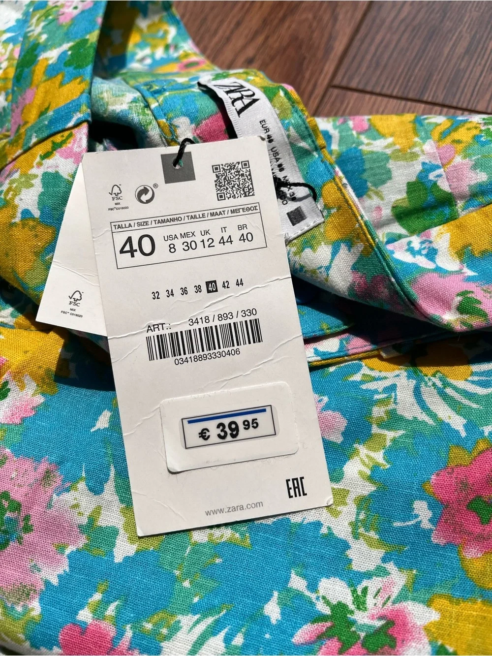 Zara Turquoise Floral linen-blend pants with Pink & Yellow Accents